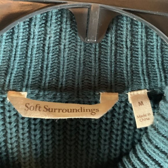 Soft Surroundings Highland Sweater Women's Medium Teal Cotton Chunky Knit 8538 - Picture 2 of 8